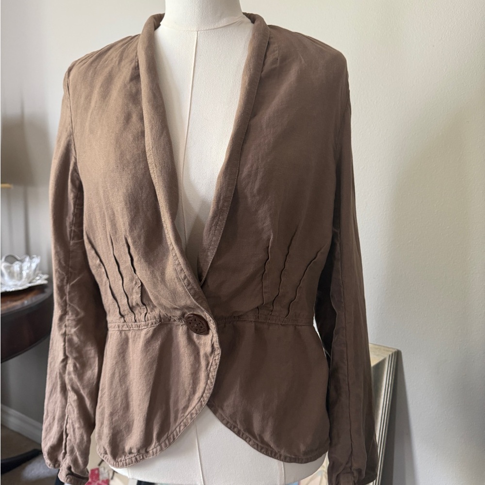 J.Jill 100% Linen Brown Fitted Blazer Jacket S
